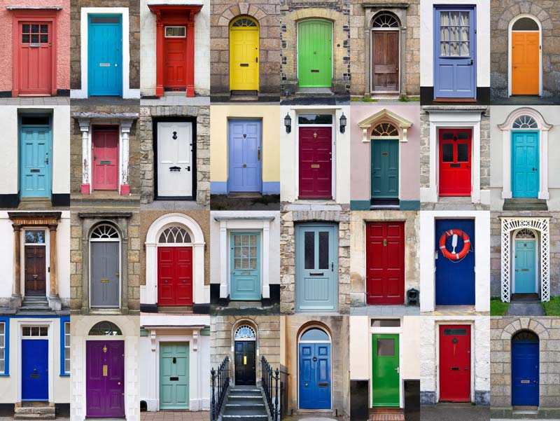 Multiple front doors of various house in rows